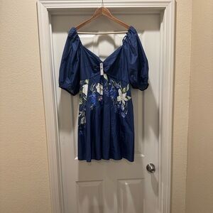 Express Navy Floral Detail Mini Dress